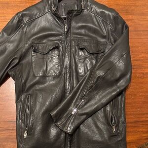 Men's Black Leather Military Field Jacket